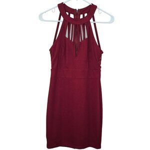 Avec Womens Dress Small Red Mini Sheath Halter Sleeveless Cutout Cocktail Party